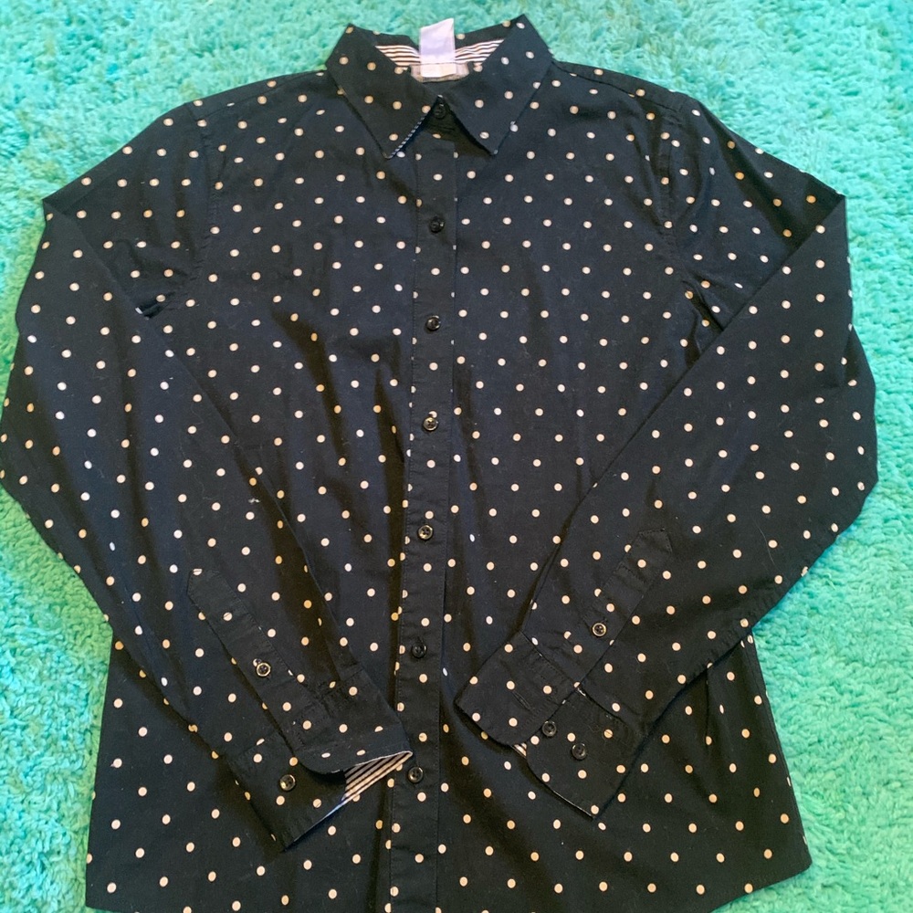 Men’s Black Dress Shirt Off-White Polka Dots